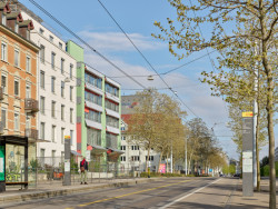 Fasáda do ulice (Konverze skladu vína na komunitní bydlení; Esch Sintzel Architekten)
