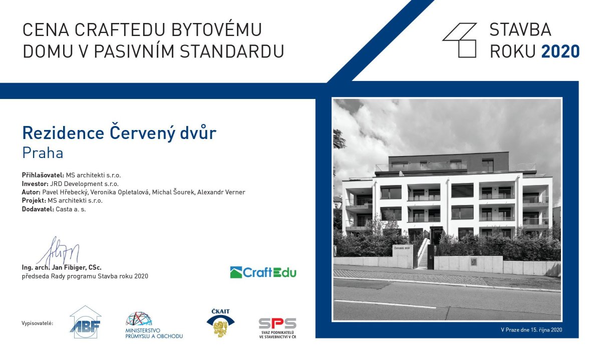 Ocenění CraftEdu pro Rezidenci Červený dvůr, MS Architekti - zdroj MS Architekti