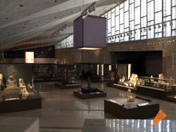 Uvnitř je několik výstavních sálů, rovněž podle designu Atelieru Brückner. Největší atrakcí je rozsáhlá sbírka pokladů z Tutanchamonovy hrobky. V muzeu je vystavena jeho zlatá pohřební maska, trůn, sarkofág a zhruba tisíc osm set dalších předmětů - ocitli se dohrmoady poprvé od doby, kdy britský egyptolog Howard Carter v roce 1922 hrobku otevřel.