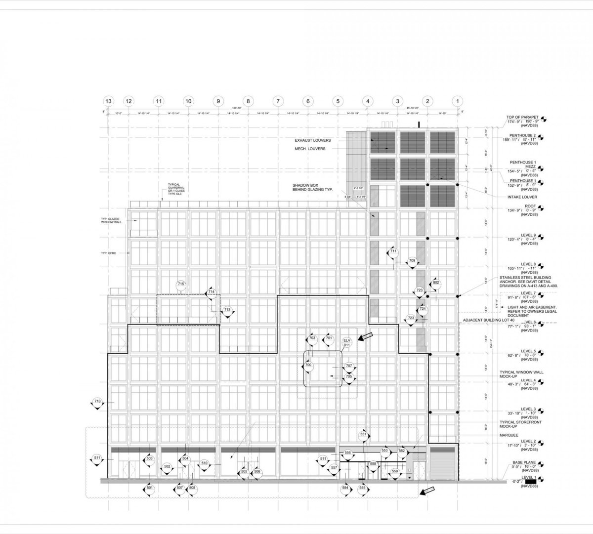 61 Ninth Avenue, Rafael Viñoly Architects - technický pohled na fasádu