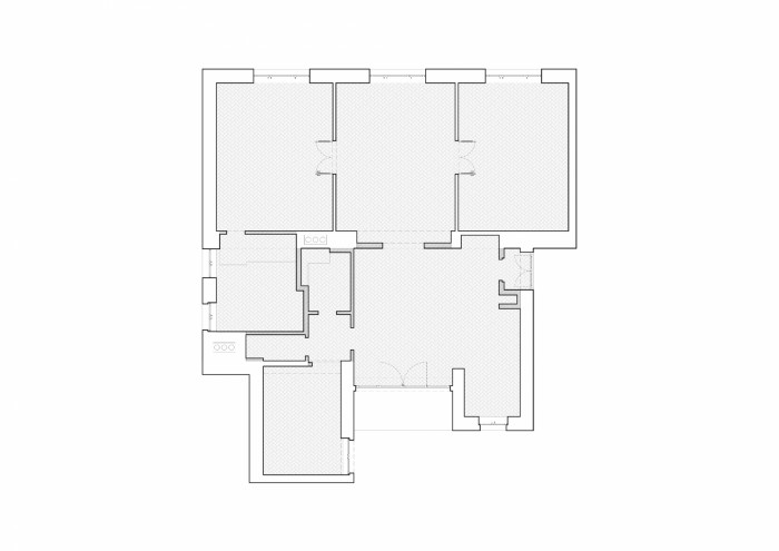 Interiér bytu HLB, Kuklica Smerek architekti / Peter Kuklica, Martin Smerek, Juraj Hubinský, půdorys původní stav