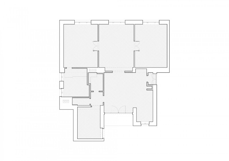 Interiér bytu HLB, Kuklica Smerek architekti / Peter Kuklica, Martin Smerek, Juraj Hubinský, půdorys původní stav