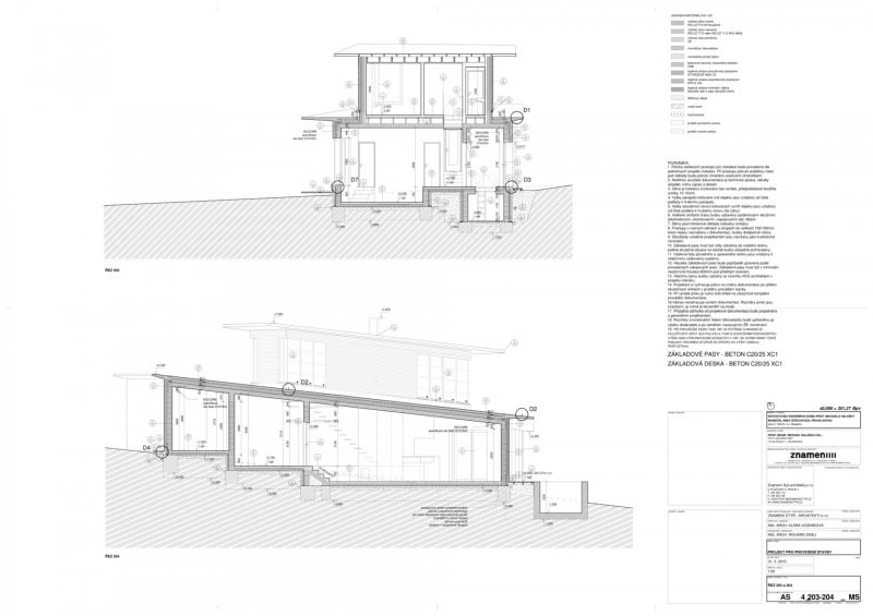 Letní dům u Štěchovic, Znamení čtyř - architekti, řez