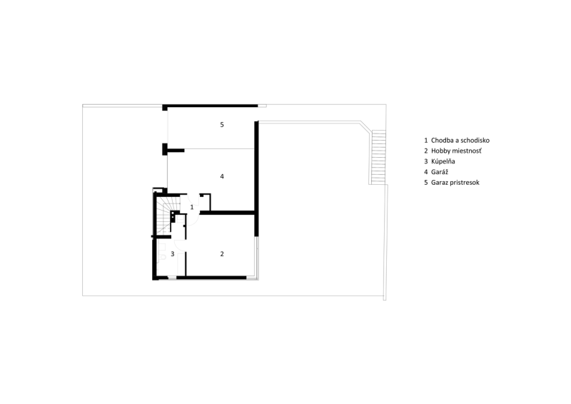 Compass Architekti, Rodinný dom Brusnicová A, půdorys 1. PP – foto
