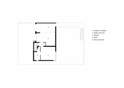 Compass Architekti, Rodinný dom Brusnicová A, půdorys 1. PP – foto