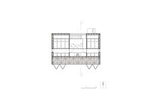 Půdorys 2. NP (Chata u Sázavy mezi skálou a řekou; Mimosa Architekti)