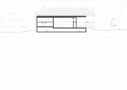 Revitalizace areálu Sokolovny v Rokycanech, Rusina Frei architekti / Martin Rusina, Martin Frei, Gabriela Sládečková, řez E-E, pohled