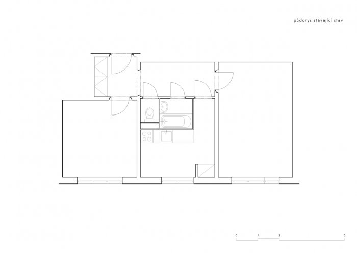 henkai architekti, Byt pro svobodného mládence, půdorys původní – foto