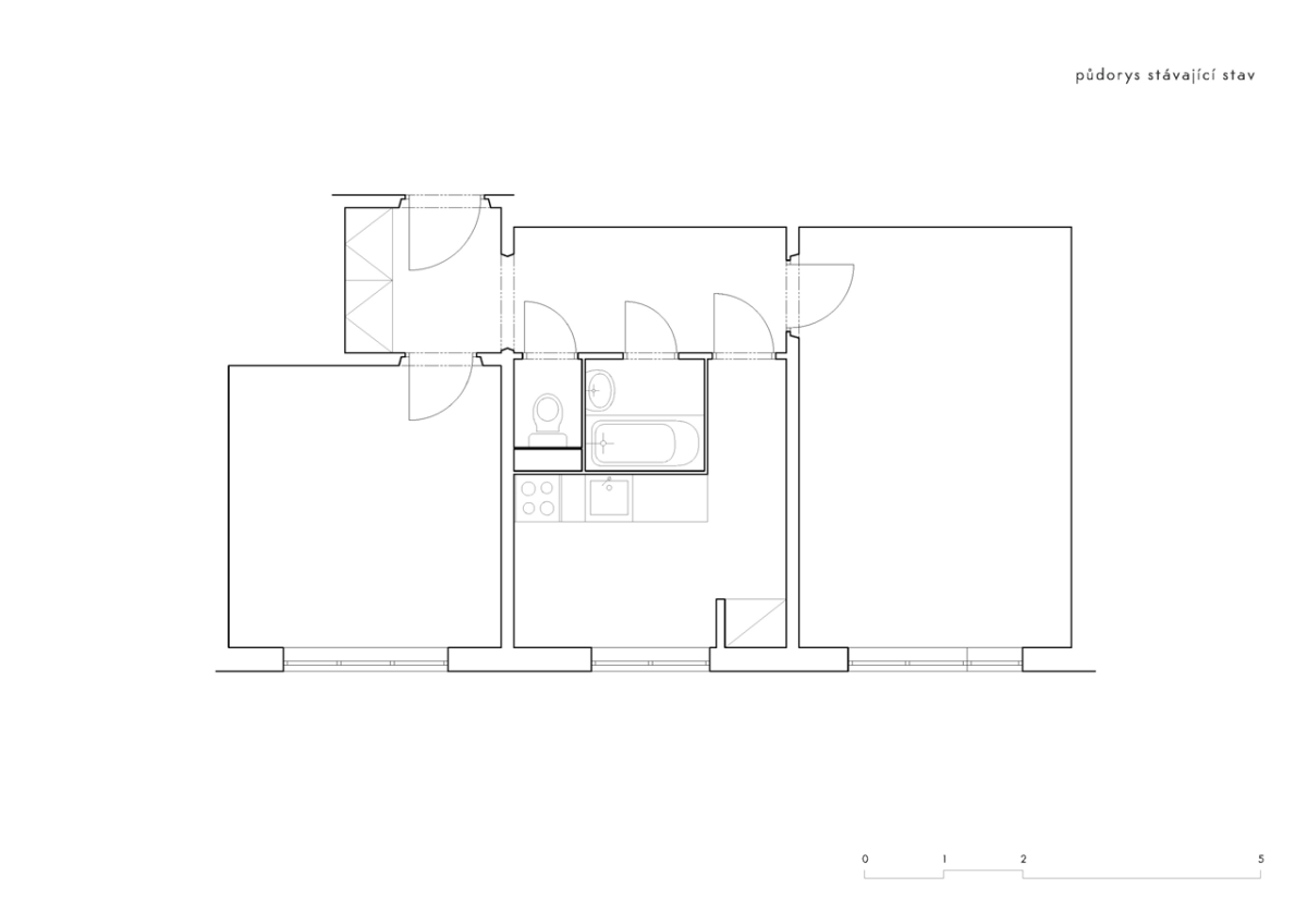 henkai architekti, Byt pro svobodného mládence, půdorys původní – foto