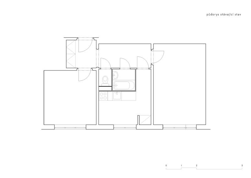 henkai architekti, Byt pro svobodného mládence, půdorys původní – foto