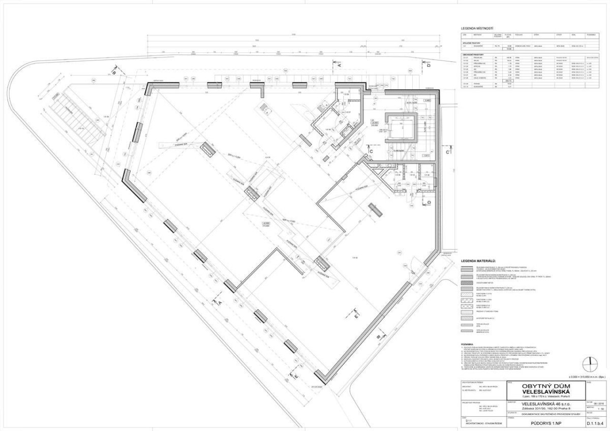 Ing. arch. Milan Hrůza, bytový dům Veleslavínská - půdorys 1.N.P.