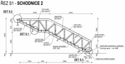 Ocelové schodiště - řez, 1NP