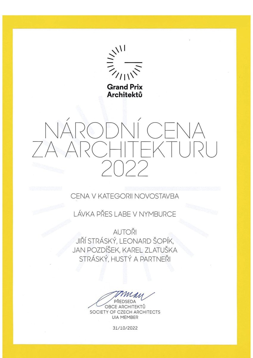 Lávka pro pěší a cyklisty v Nymburce získala cenu Grand Prix architektů v kategorii novostavba.