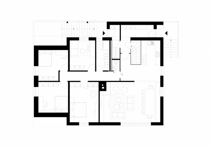 Rekonstrukce chaty v Harrachově, Mooza architecture, půdorys 1NP