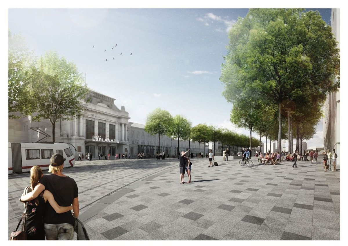 Budoucnost centra Brna, 2. místo: consequence forma, pohled na přednádražní prostor – foto