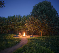 Součástí společné zahrady je také ohniště. (Bee House; Petr Novák)