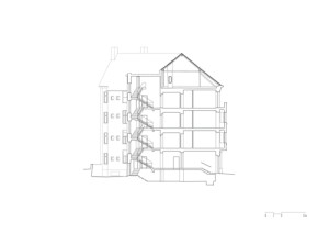 Řez původní stav (Nástavba Harfa; matěj šebek architekti)