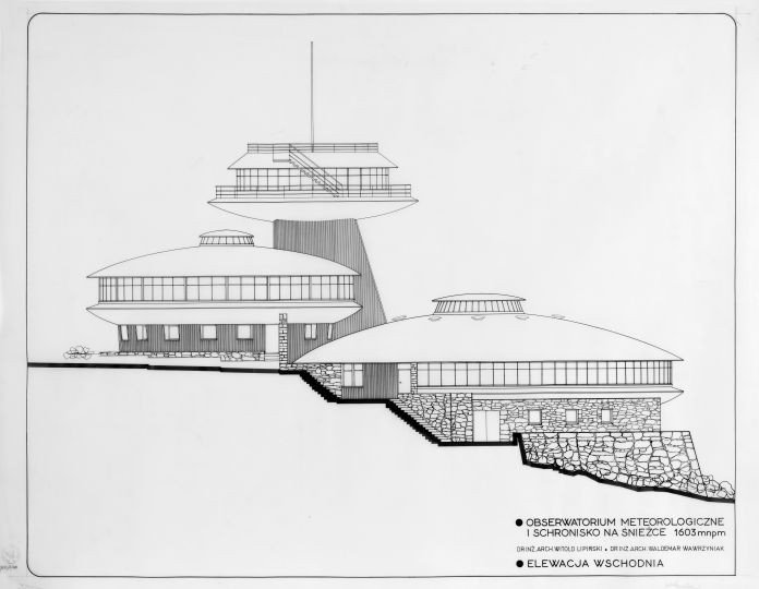 Vysokohorská meteorologická observatoř na Sněžce byla realizována podle návrhu Witolda Lipińského mezi lety 1968 a 1974.