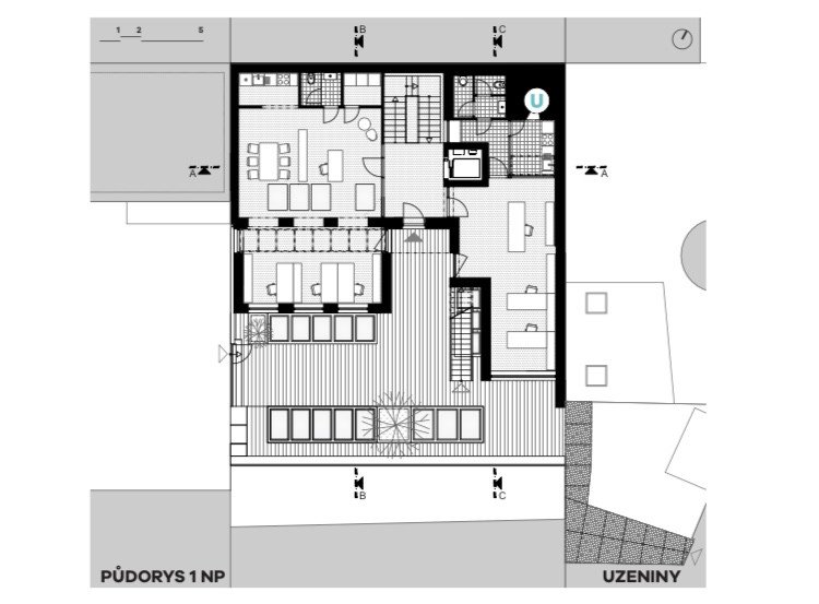 Bývalá Výrobna uzenin v Nuslích, Atelier Hoffman, půdorys 1NP