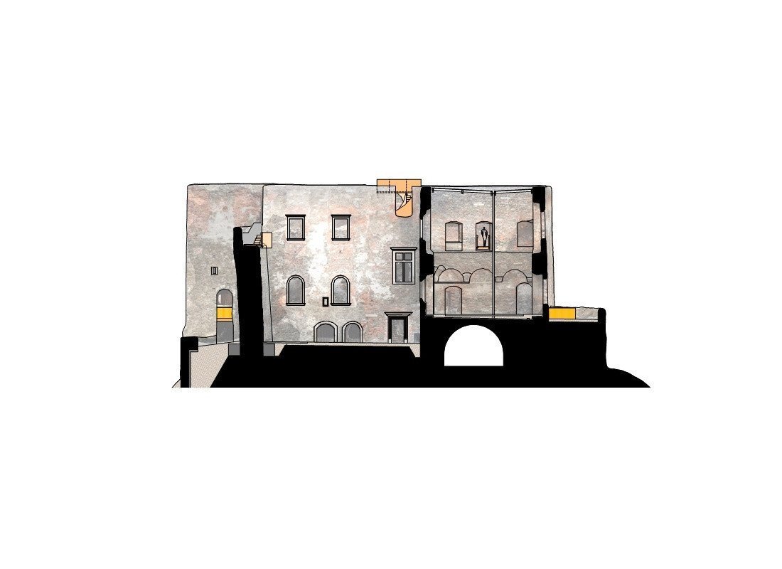 Rekonstrukce paláce hradu Helfštýna, řez-c, Atelier-r / Miroslav Pospíšil, Martin Karlík