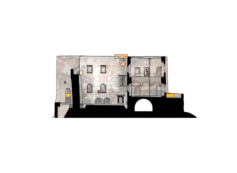 Rekonstrukce paláce hradu Helfštýna, řez-c, Atelier-r / Miroslav Pospíšil, Martin Karlík