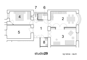 studio29, Interiér bytu na Letné, půdorys nový – foto