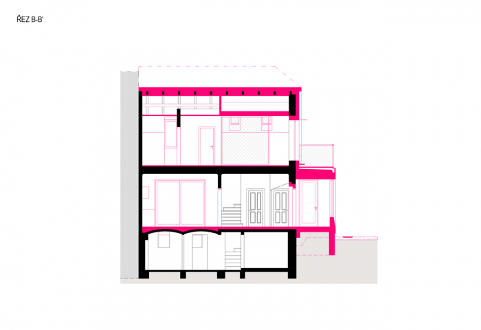 ARCHANTI, Rekonstrukce rodinného domu v Brně, řez příčný B-B' – foto