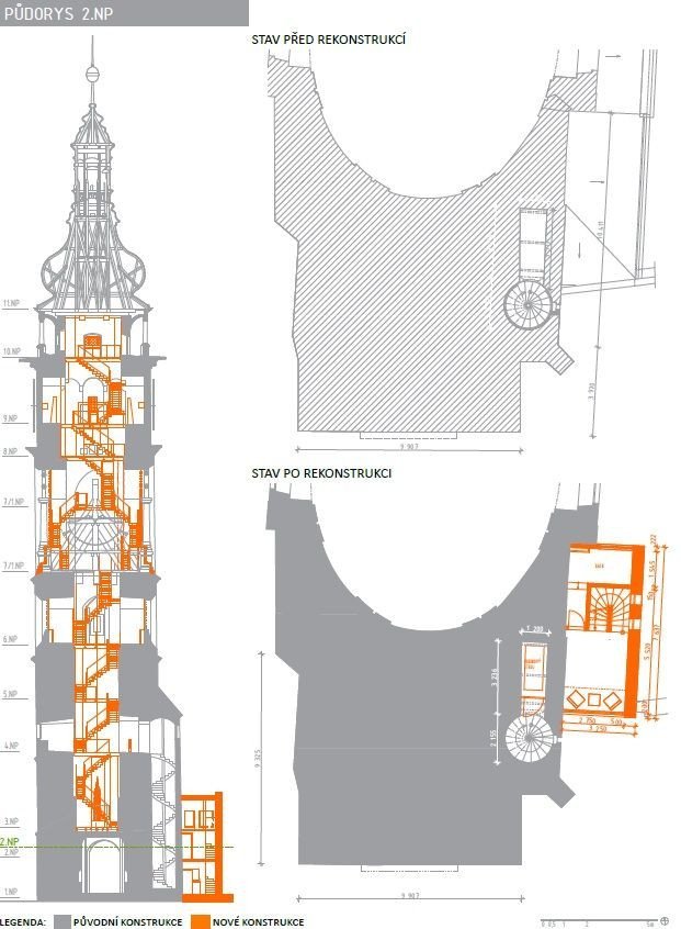 architekti chmelík & partneři, dostavba pokladny a rekonstrukce Bílé věže v Hradci Králové, půdorys 2.NP, výkres