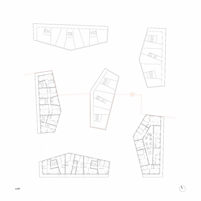 Bytové domy 4 Dvory, Malý Chmel, půdorys 6NP