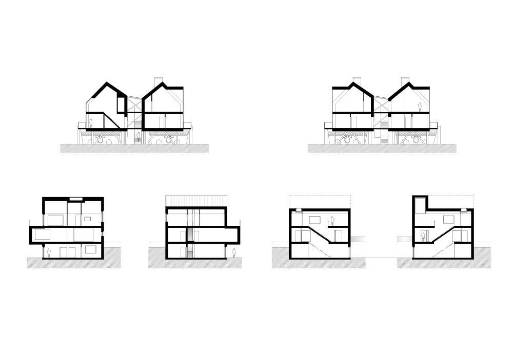 Paleko Arch Studija, PLAZMA Architecture Studio, dřevěné domky Rasu u Vilniusu, řez oběma typy domu, výkres
