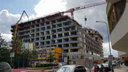 Polyfunkční dům Harfa Design Residence, foto z výstavby