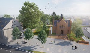 Vítězný návrh v architektonické soutěži na revitalizaci veřejného prostoru v Červeného kostela, vizualizace