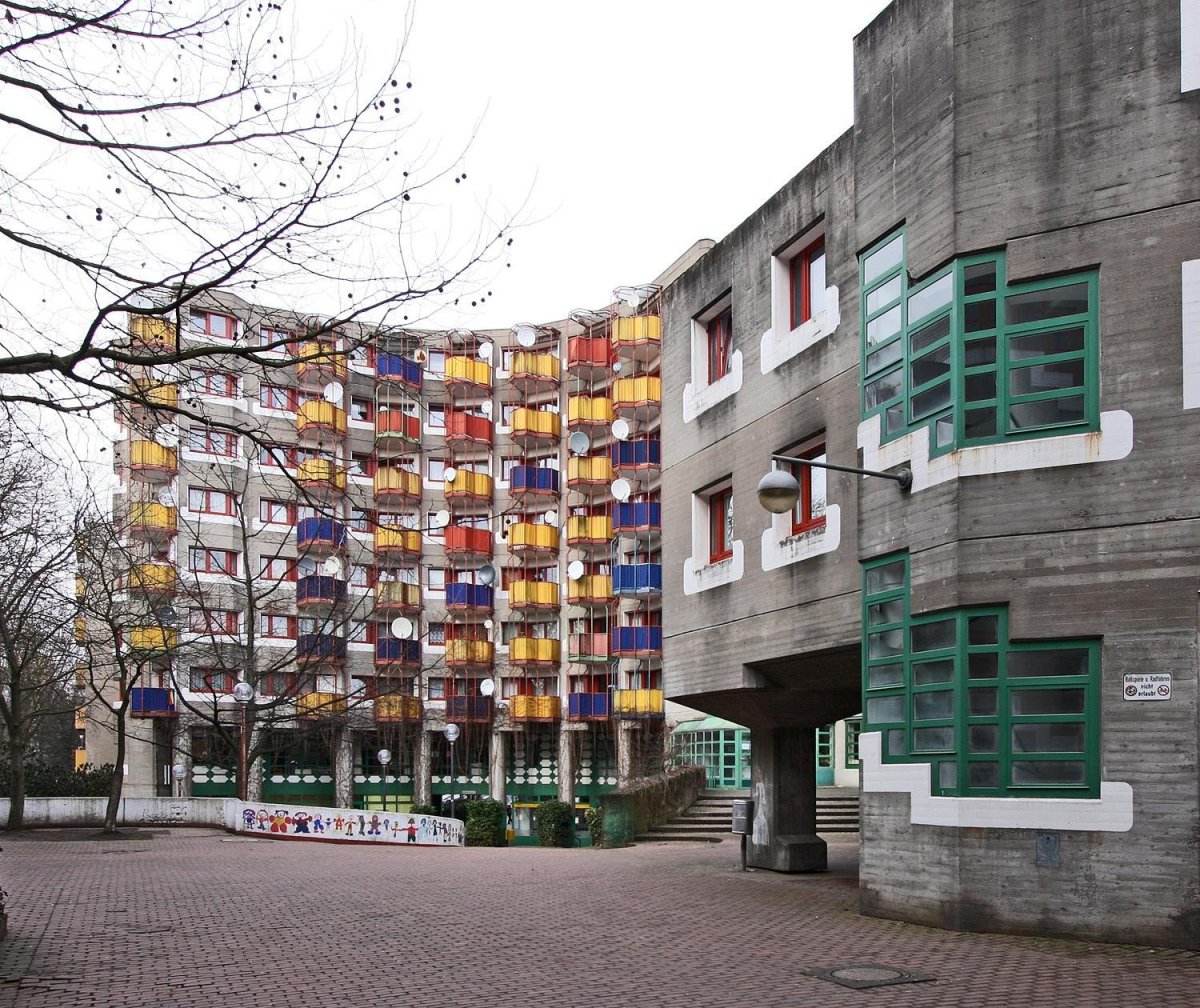 Sociální byty ve městě Chorweiler od Gottfrieda Böhma (1965–1975)