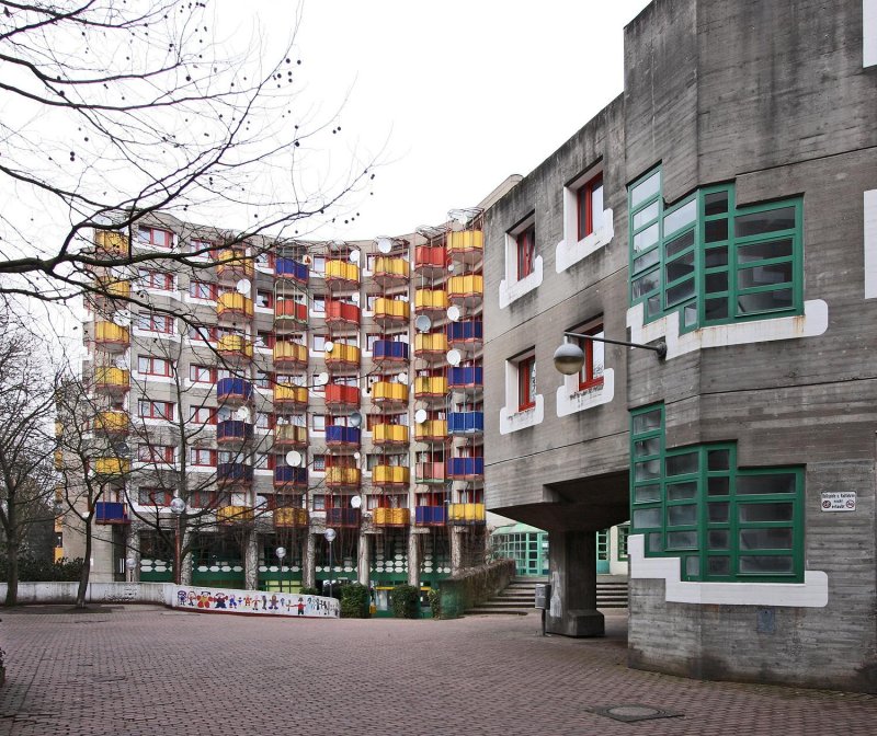 Sociální byty ve městě Chorweiler od Gottfrieda Böhma (1965–1975)