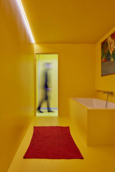 Rekonstrukce domu v Jindřichově Hradci od Matěje Šebka a Martina Petříka: Pohled do koupelny v přízemním bytě