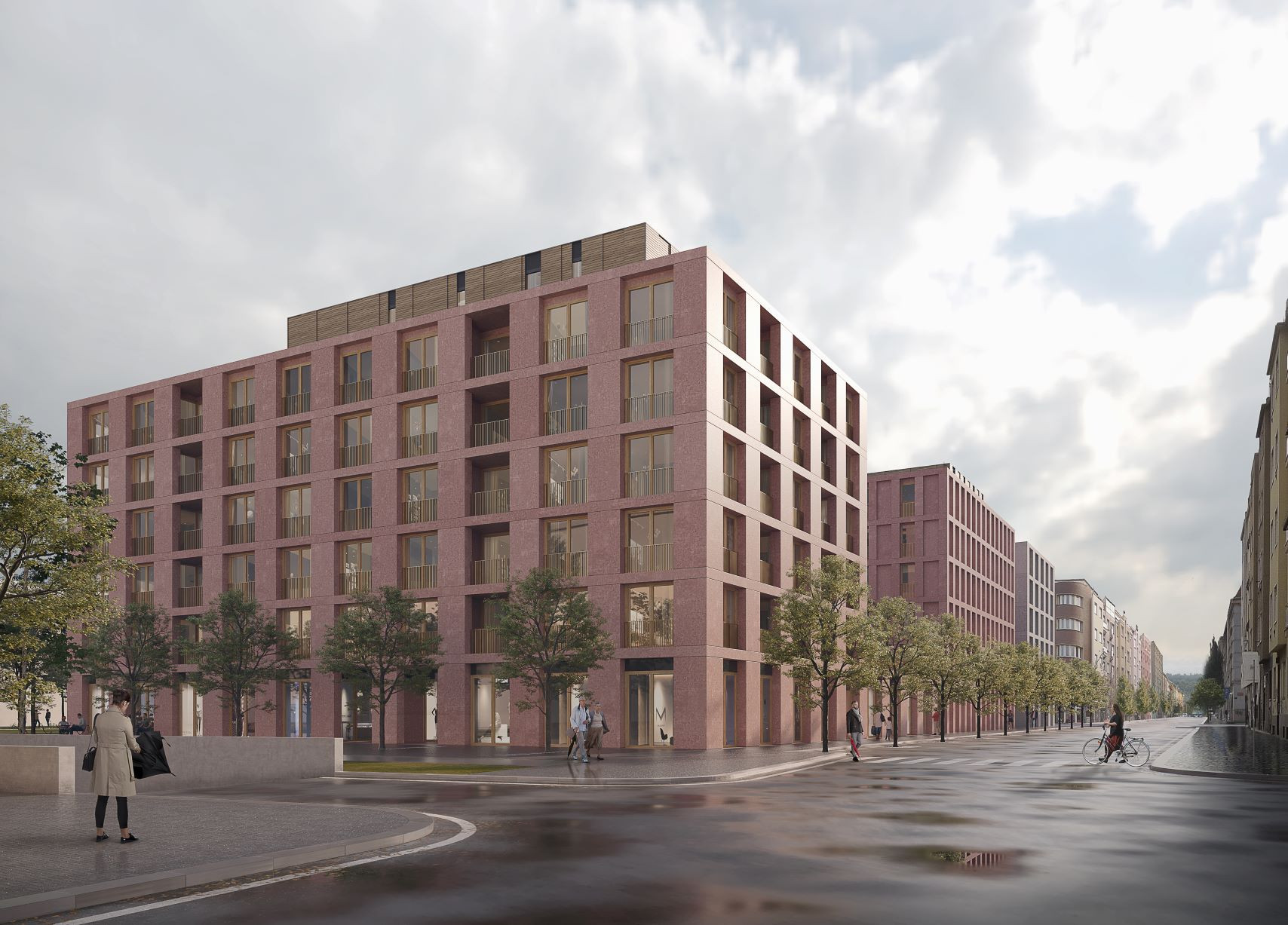 Vizualizace bytového domu Vršovická od vítězného studia Kuba & Pilař architekti