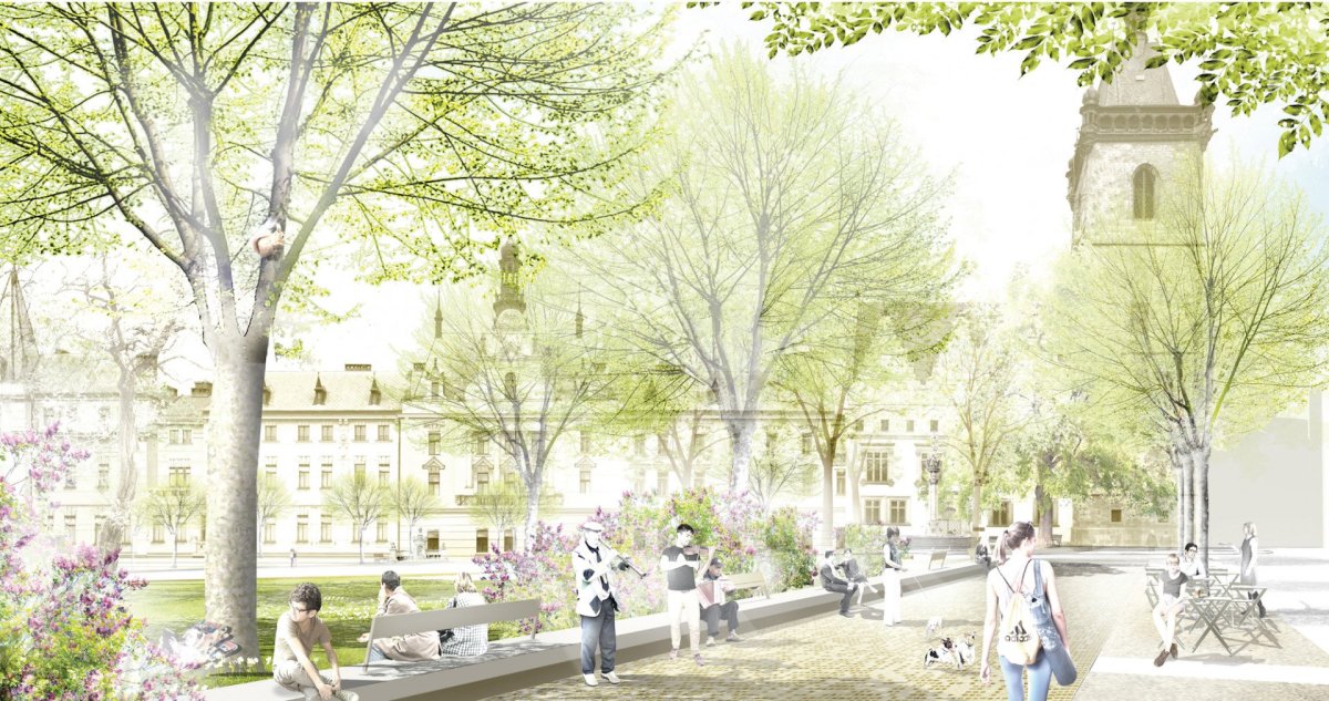 Vítězný návrh rekonstrukce Karlova náměstí v Praze, němečtí krajináři Rehwaldt Landschaftsarchitekten + české studio BY Architects + dopravní kancelář PD Filip.