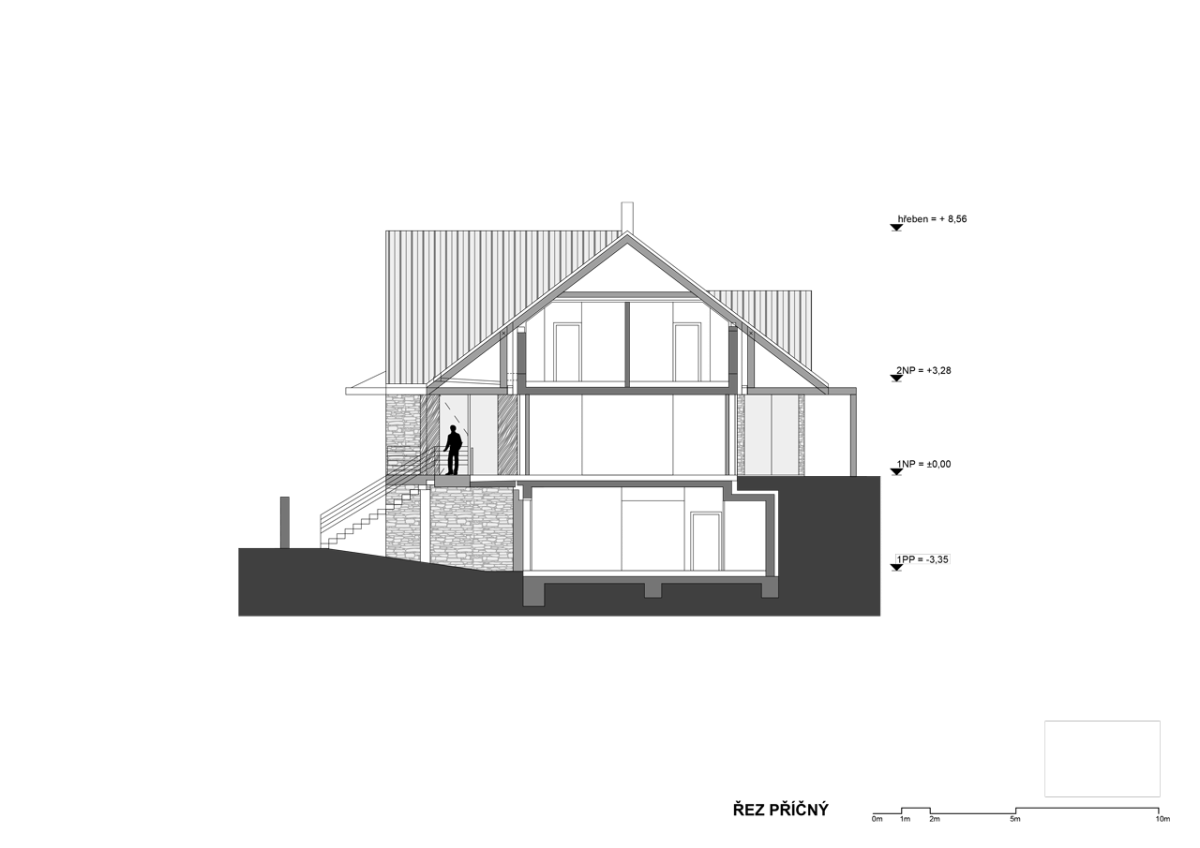 ABM architekti, Vila v Jílovišti, řez příčný – foto