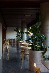 Pohled do interiéru restaurace Hansik (Restaurace Hansik v Praze; Neuhäusl Hunal)