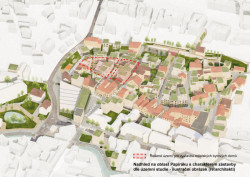 Město Liberec nyní vyhlašuje architektonickou soutěž na Papírové náměstí - Ilustrační nadhled z územní studie od re architekti