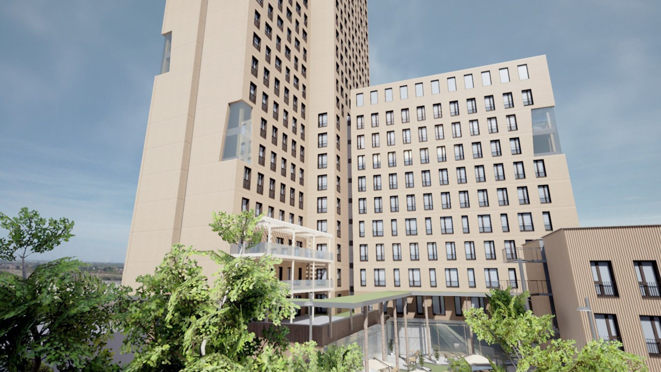 Dřevěný mrakodrap HoHo ve Vídni, vizualizace, RLP Rüdiger Lainer + Partner