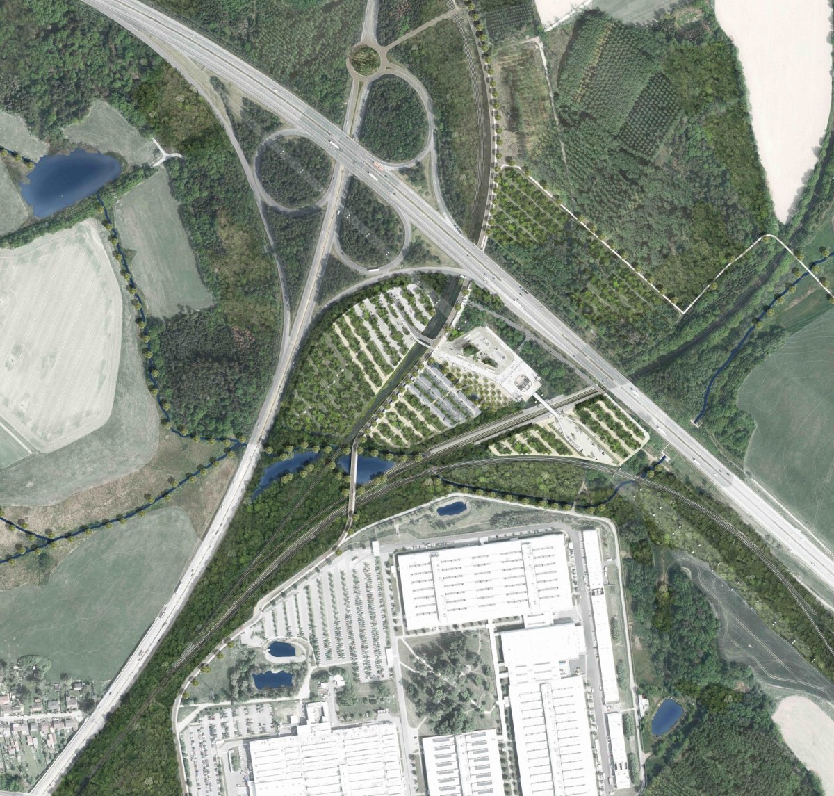Návrh terminálu vysokorychlostní železnice v Pávově na okraji Jihlavy. Česko-francouzský tým monom a AREP ARCHITECTS zvítězili v architektonické soutěži.