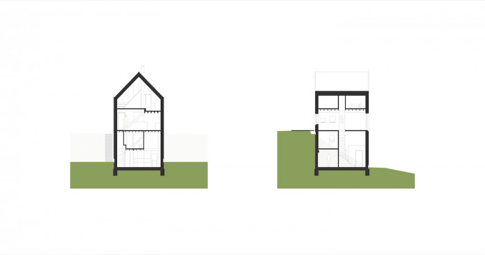 Chata v Jundrově, atelier RCNKSK/ Jan Říčný, řezy