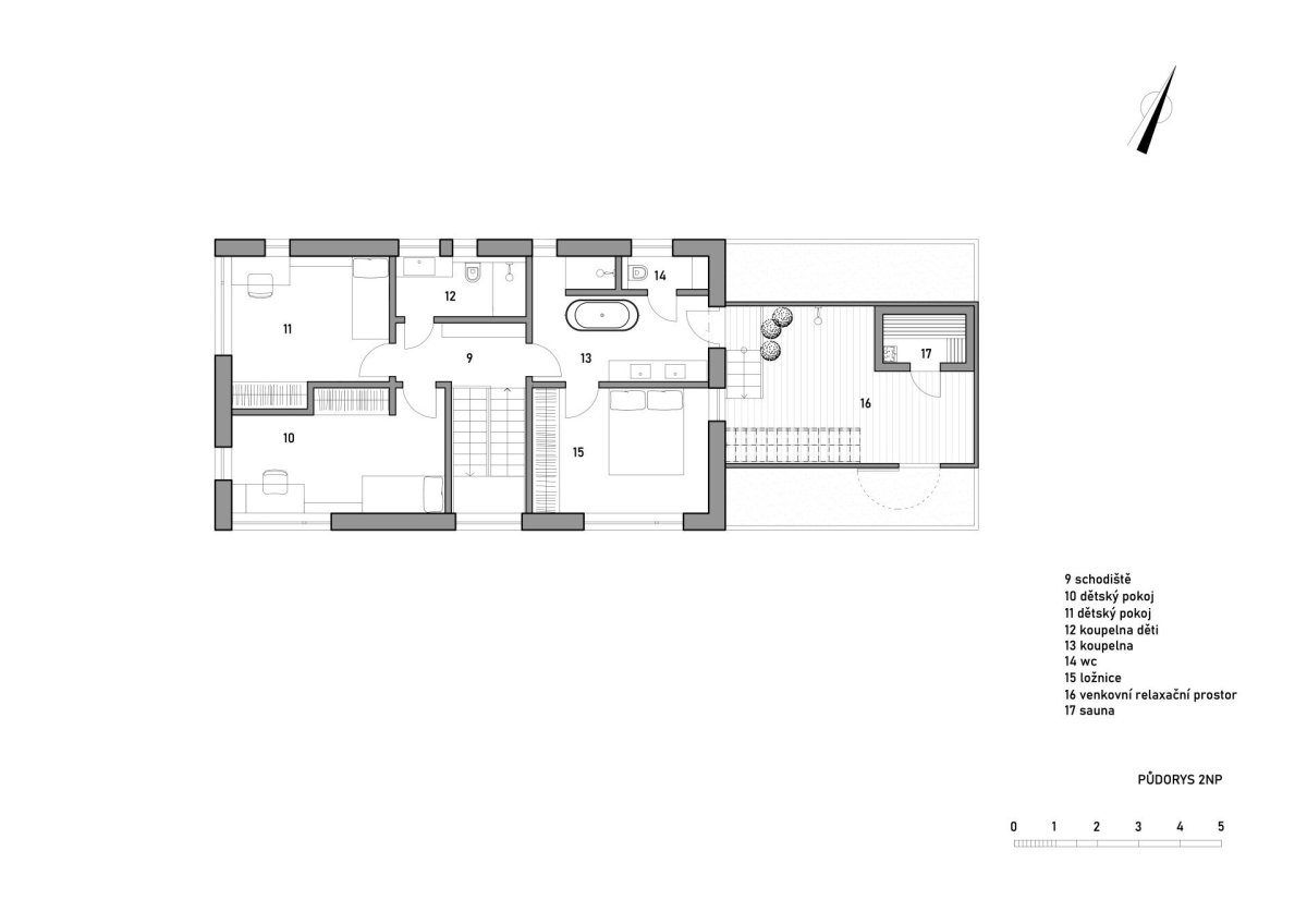 Půdorys 2.NP (Rodinný dům v Radotíně, System Recovery Architects)