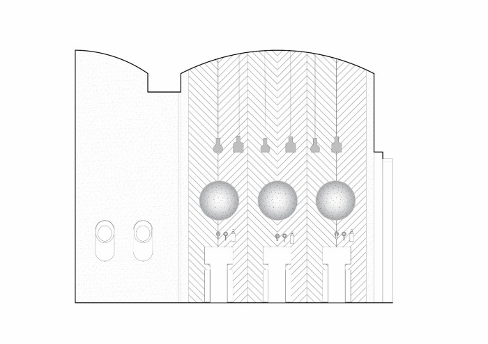 Gran Fierro, Formafatal / Dagmar Štěpánová, Iveta Tesařová, podélný řez - pohled na pánské toalety
