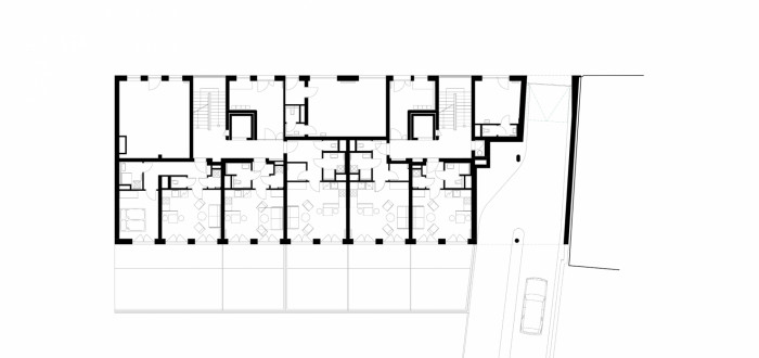 Bytový dům Spolková v Brně, Atelier RAW / Tomáš Rusín, Ivan Wahla, Lukáš Vágner, půdorys 1NP
