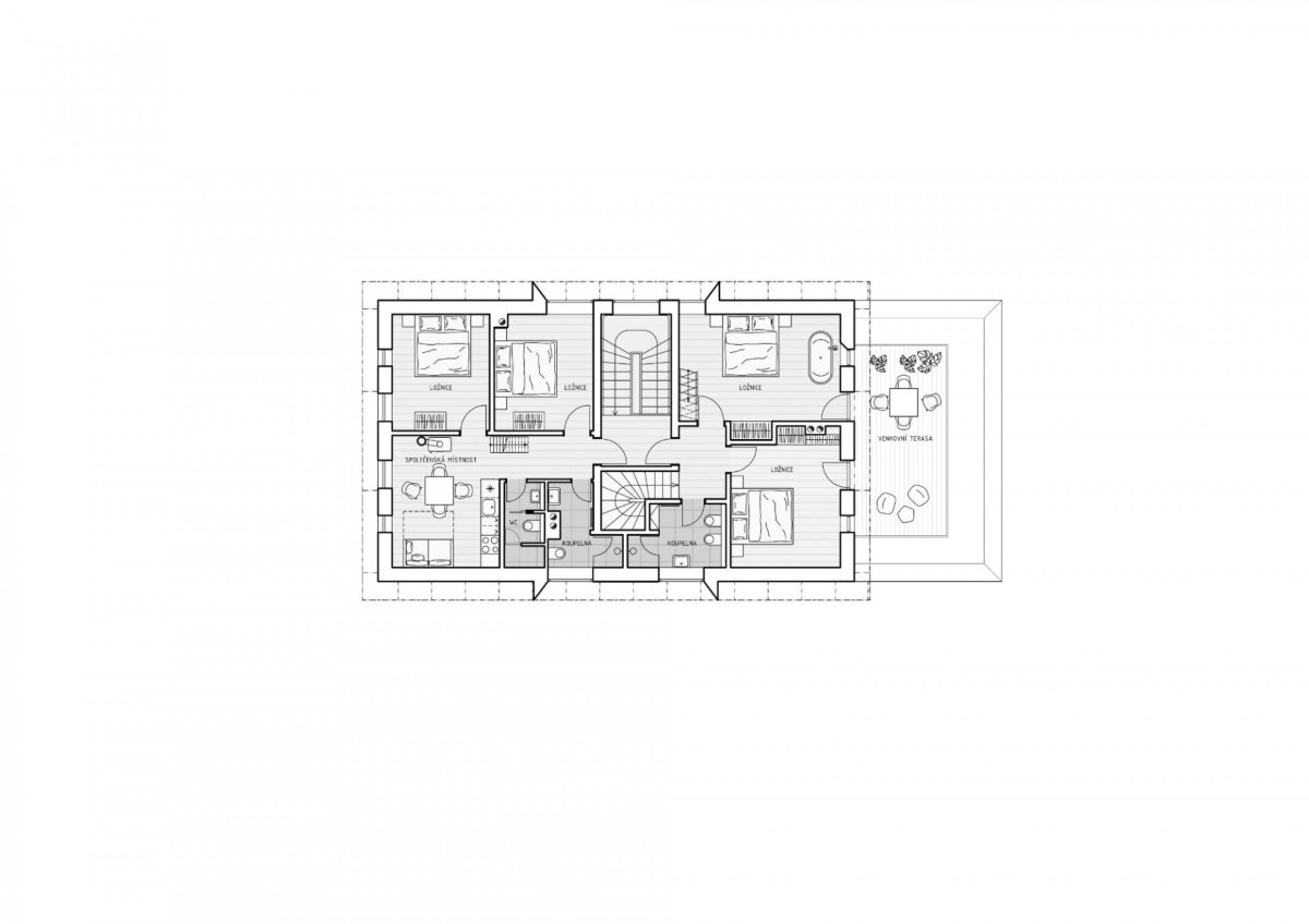 Rekonstrukce chalupy v Jizerských horách, půdorys 2NP podkroví, SENAA architekti