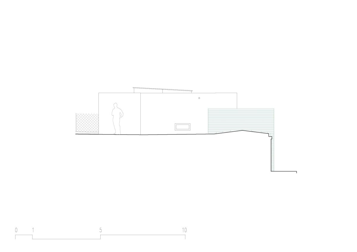 Pohled východní (Vstupní objekt do zámeckých sklepů s trafostanicí v Kroměříži od Atelier Štěpán)