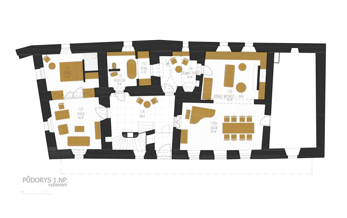 TEK TEK, Rekonstrukce usedlosti Nižší Hrádek, půdorys 1. NP - foto