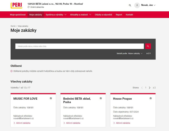 myPERI portál - Efektivní správa stavebních projektů